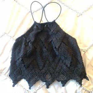 Black crochet crop top